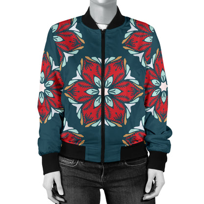 Poinsettia Pattern Print Design A03 Women's Bomber Jacket