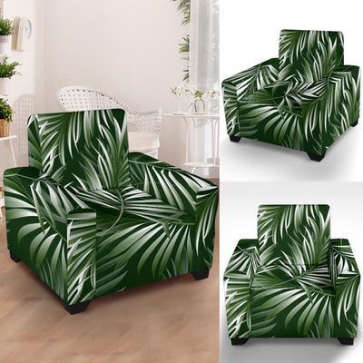 White Green Tropical Palm Leaves Armchair Slipcover