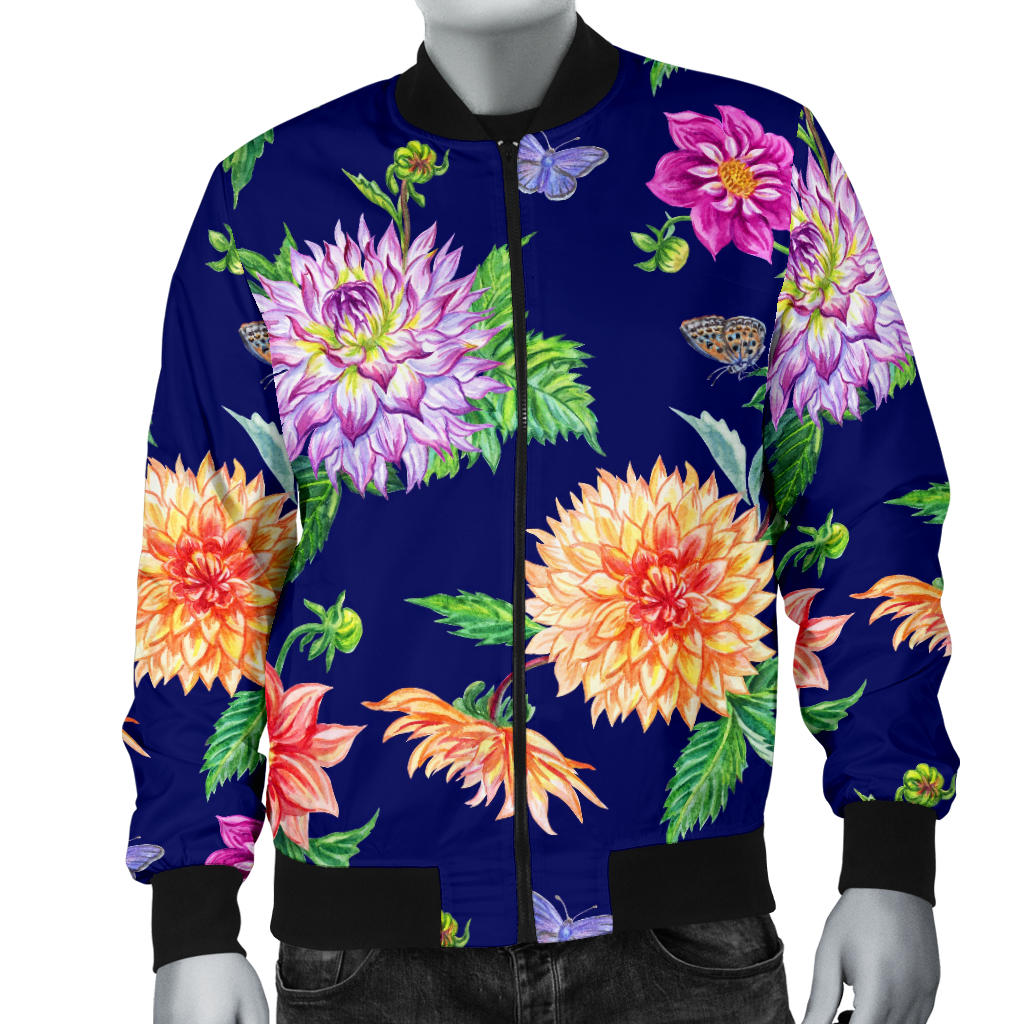 Dahlia Pattern Print Design DH010 Men Bomber Jacket