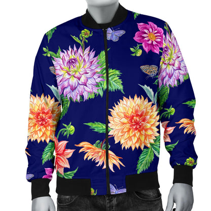 Dahlia Pattern Print Design DH010 Men Bomber Jacket