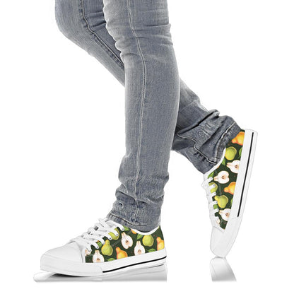 Pear Pattern Print Design PE06 White Bottom Low Top Shoes