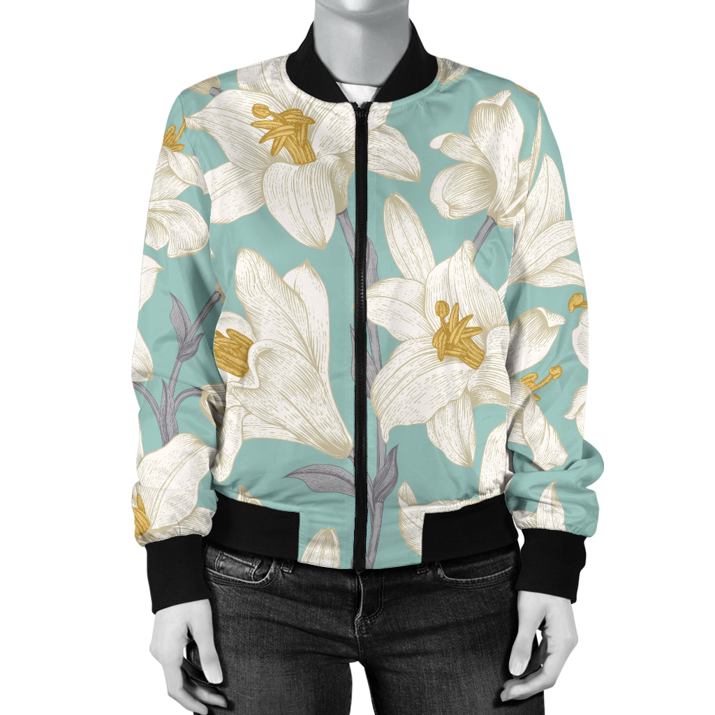 Lily Pattern Print Design 02 Women's Bomber Jacket