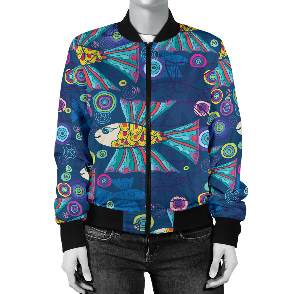 Flying Fish Pattern Print Design 01 Women's Bomber Jacket