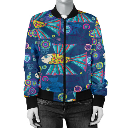 Flying Fish Pattern Print Design 01 Women's Bomber Jacket