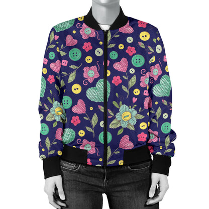 Crochet Pattern Print Design 02 Women's Bomber Jacket