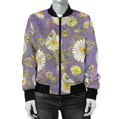 Daisy Pattern Print Design DS011 Women Bomber Jacket