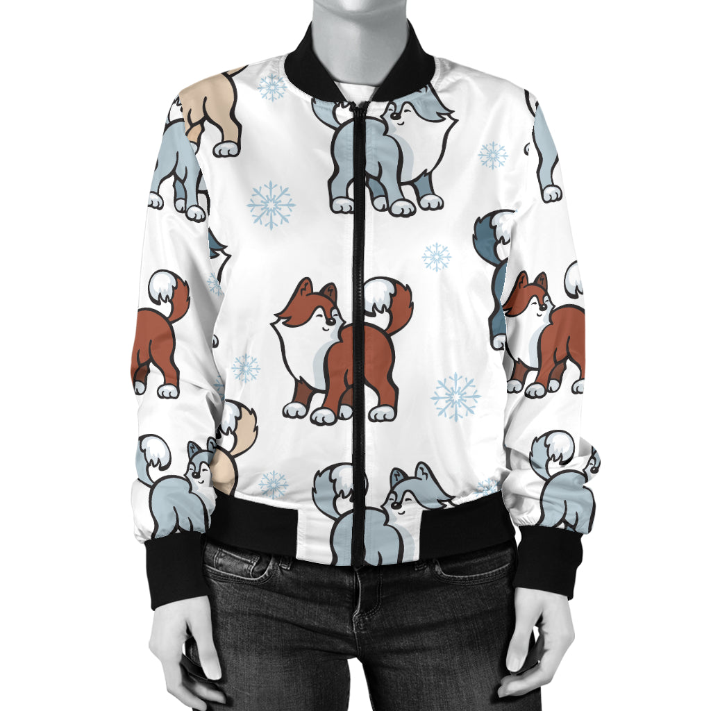 Alaskan Malamute Pattern Print Design 02 Women's Bomber Jacket