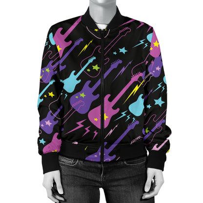 Electric Guitar Pattern Print Design 02 Women's Bomber Jacket
