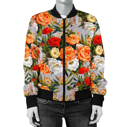 Lisianthus Pattern Print Design LT04 Women Bomber Jacket