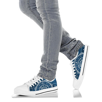 Nautical Compass Print White Bottom Low Top Shoes