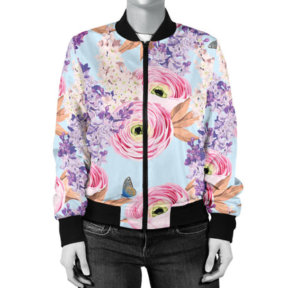 Lilac Pattern Print Design LI03 Women Bomber Jacket