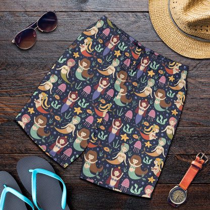 Mermaid Cartoon Pattern Print Design 03 Mens Shorts
