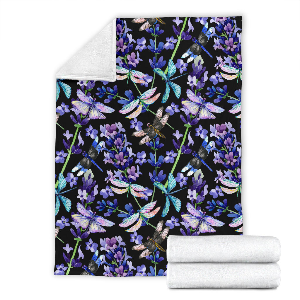Lavender Dragonfly Pattern Print Design LV03 Fleece Blanket