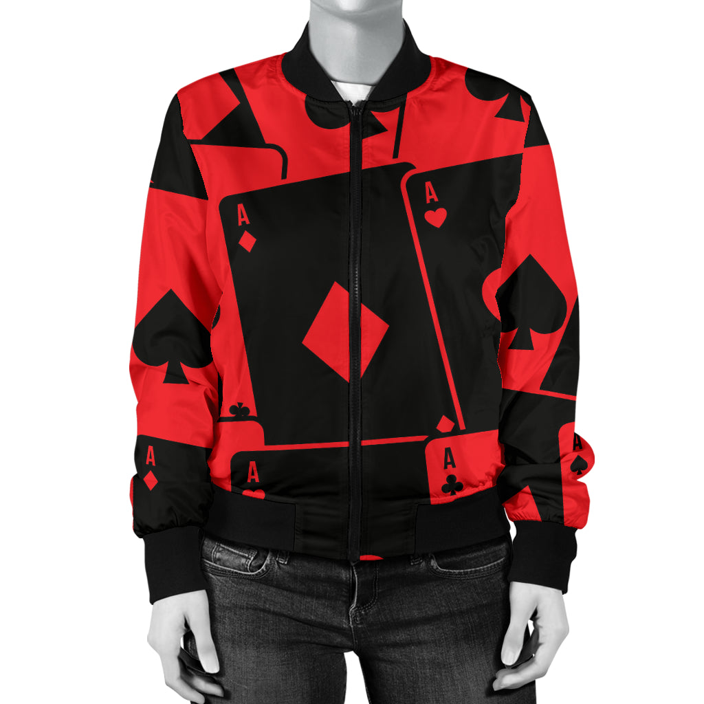 Poker Cards Pattern Print Design A01 Women's Bomber Jacket