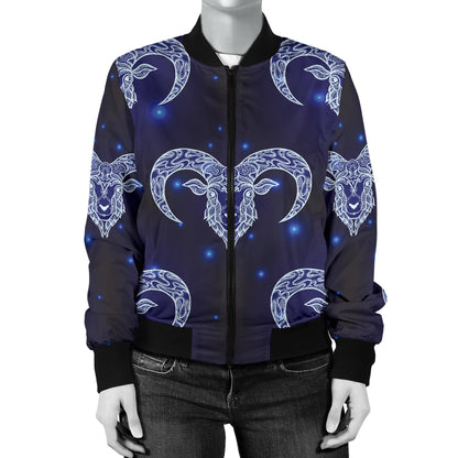 Aries Zodiac Pattern Print Design 01 Women's Bomber Jacket