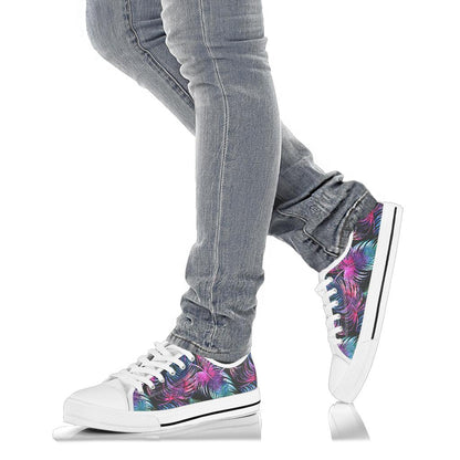 Palm Leaves Pattern Print Design PL010 White Bottom Low Top Shoes