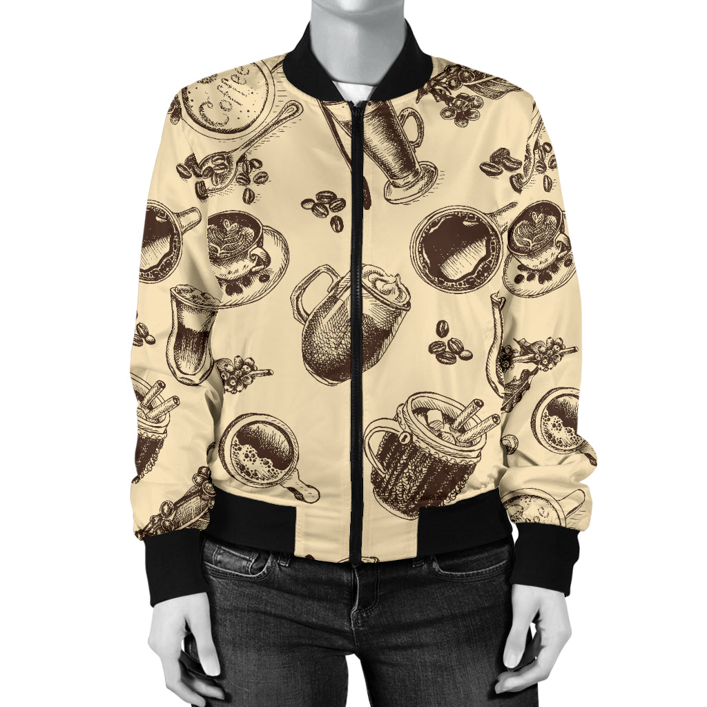 Coffee Pattern Print Design 05 Women's Bomber Jacket