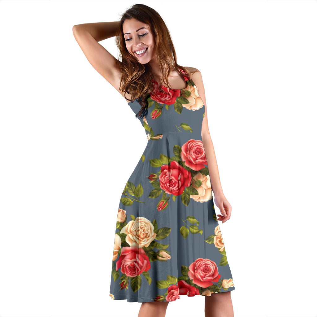 Rose Pattern Print Design RO017 Midi Dress
