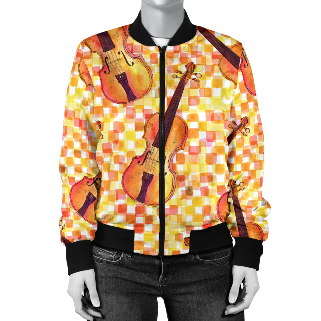 Violin Pattern Print Design 03 Women's Bomber Jacket