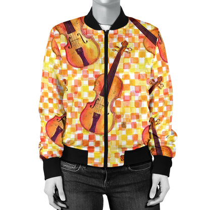 Violin Pattern Print Design 03 Women's Bomber Jacket