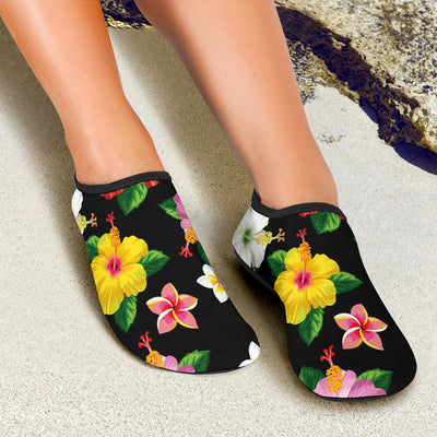 Hibiscus Pattern Print Design HB025 Aqua Water Shoes