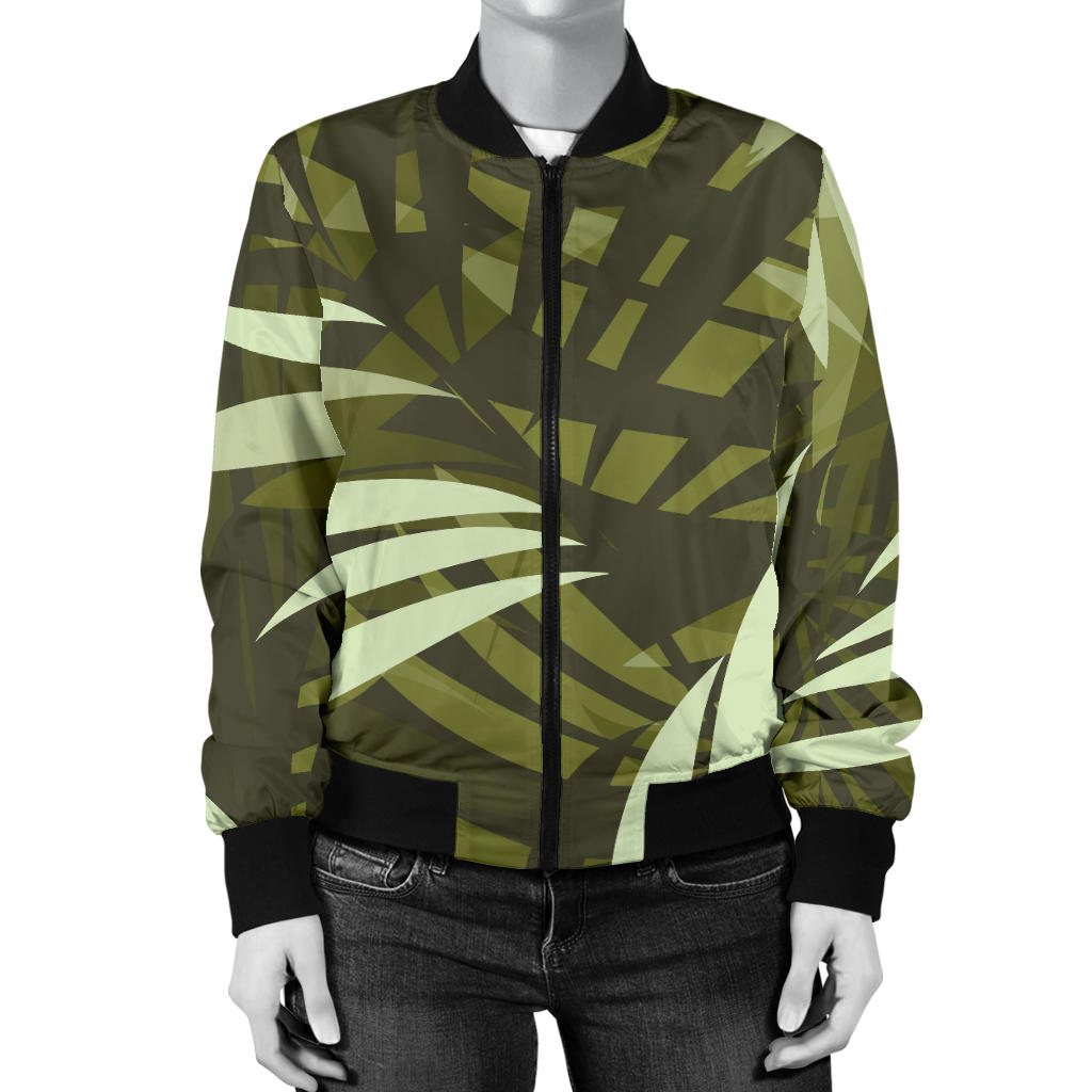 Palm Leaves Pattern Print Design PL05 Women Bomber Jacket