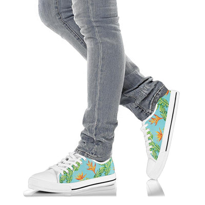 Bird Of Paradise Pattern Print Design BOP04 White Bottom Low Top Shoes