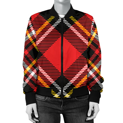 Plaid Red Pattern Print Design A03 Women's Bomber Jacket
