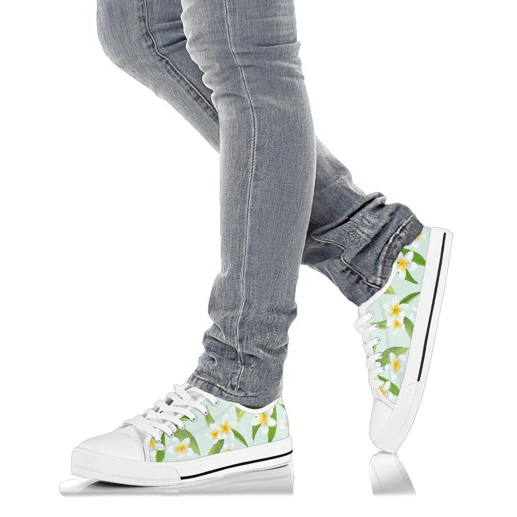 Yellow Plumeria Pattern Print Design PM024 White Bottom Low Top Shoes