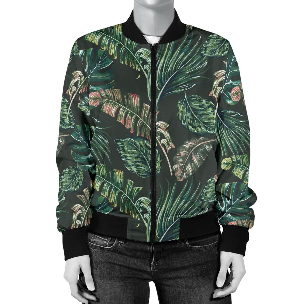 Banana Leaf Pattern Print Design 05 Women's Bomber Jacket