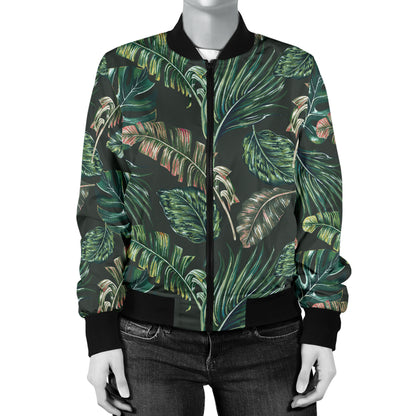 Banana Leaf Pattern Print Design 05 Women's Bomber Jacket