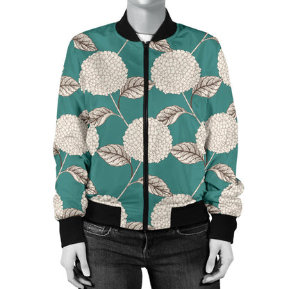 Hydrangea Pattern Print Design HD03 Women Bomber Jacket