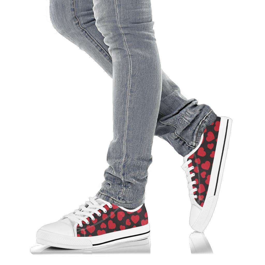 Heart Red Pattern Print Design HE01 White Bottom Low Top Shoes