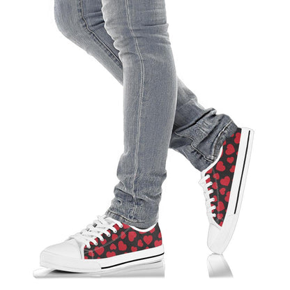 Heart Red Pattern Print Design HE01 White Bottom Low Top Shoes
