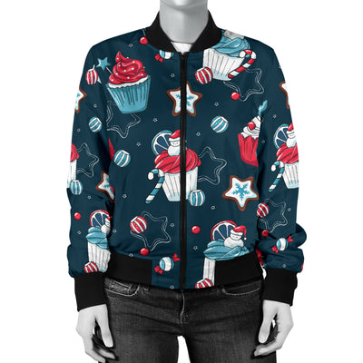 Cupcake Pattern Print Design 03 Women's Bomber Jacket