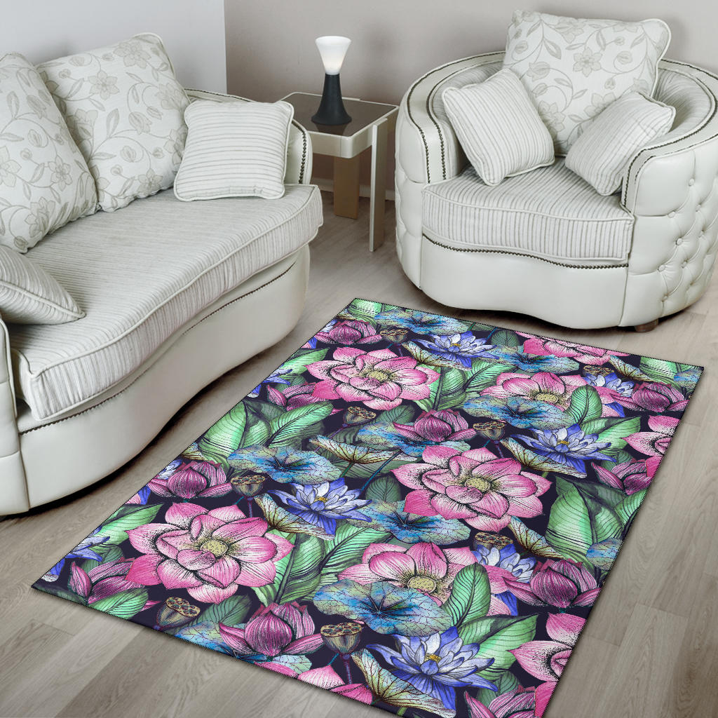 Water Lily Pattern Print Design WL07 Area Rugs