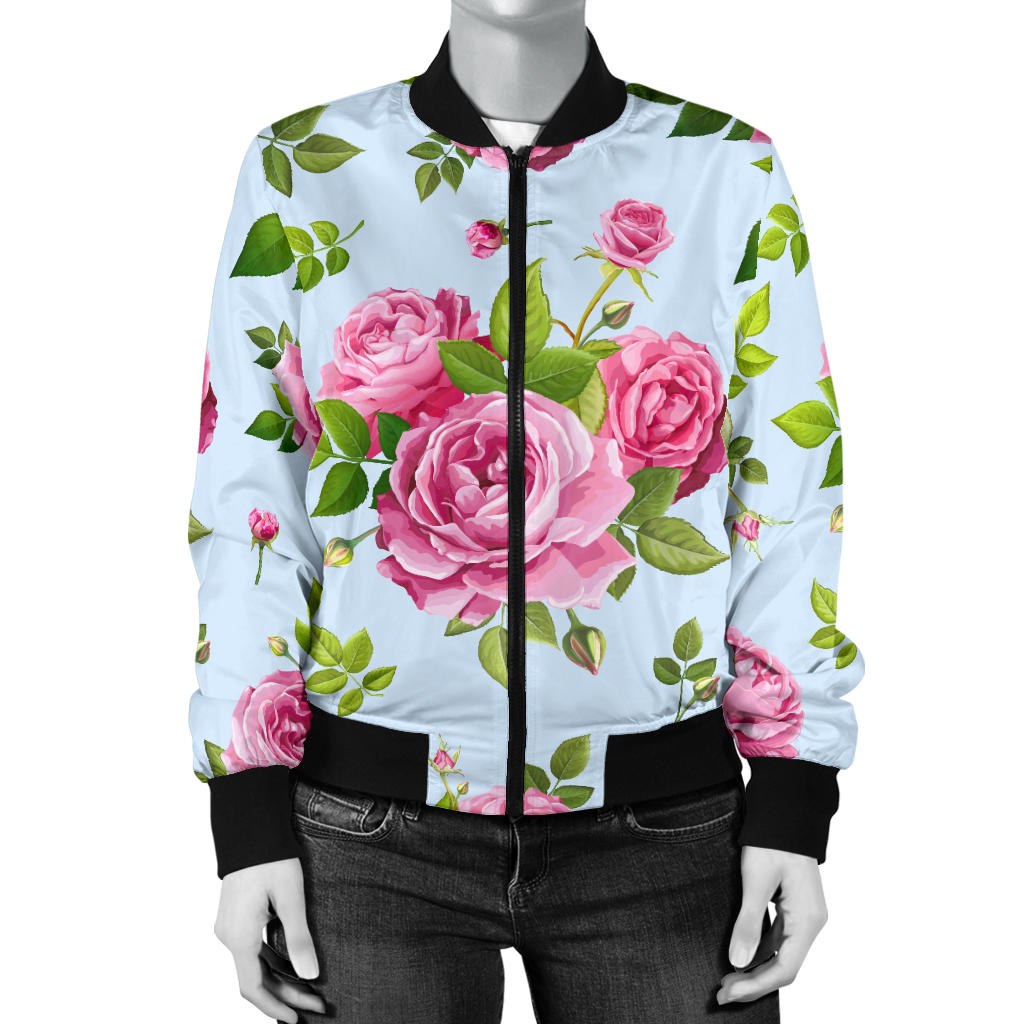 Rose Pink Pattern Print Design RO08 Women Bomber Jacket