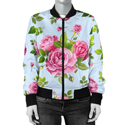 Rose Pink Pattern Print Design RO08 Women Bomber Jacket