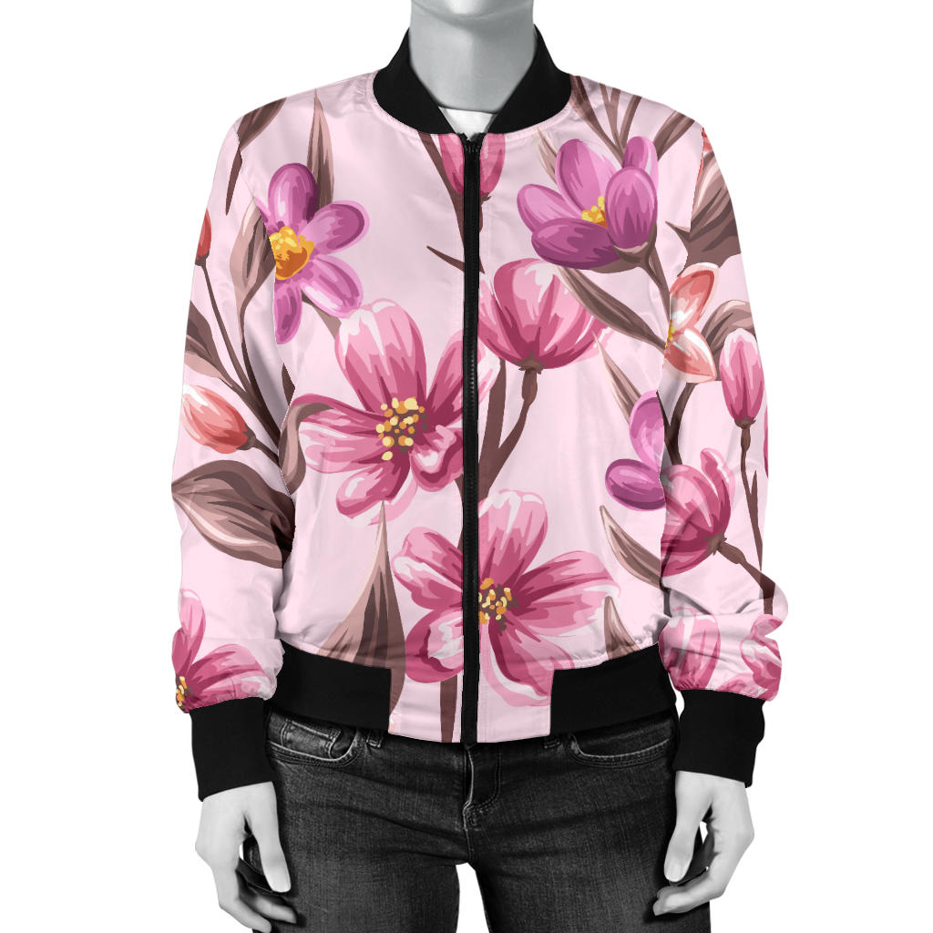 Summer Floral Pattern Print Design SF09 Women Bomber Jacket