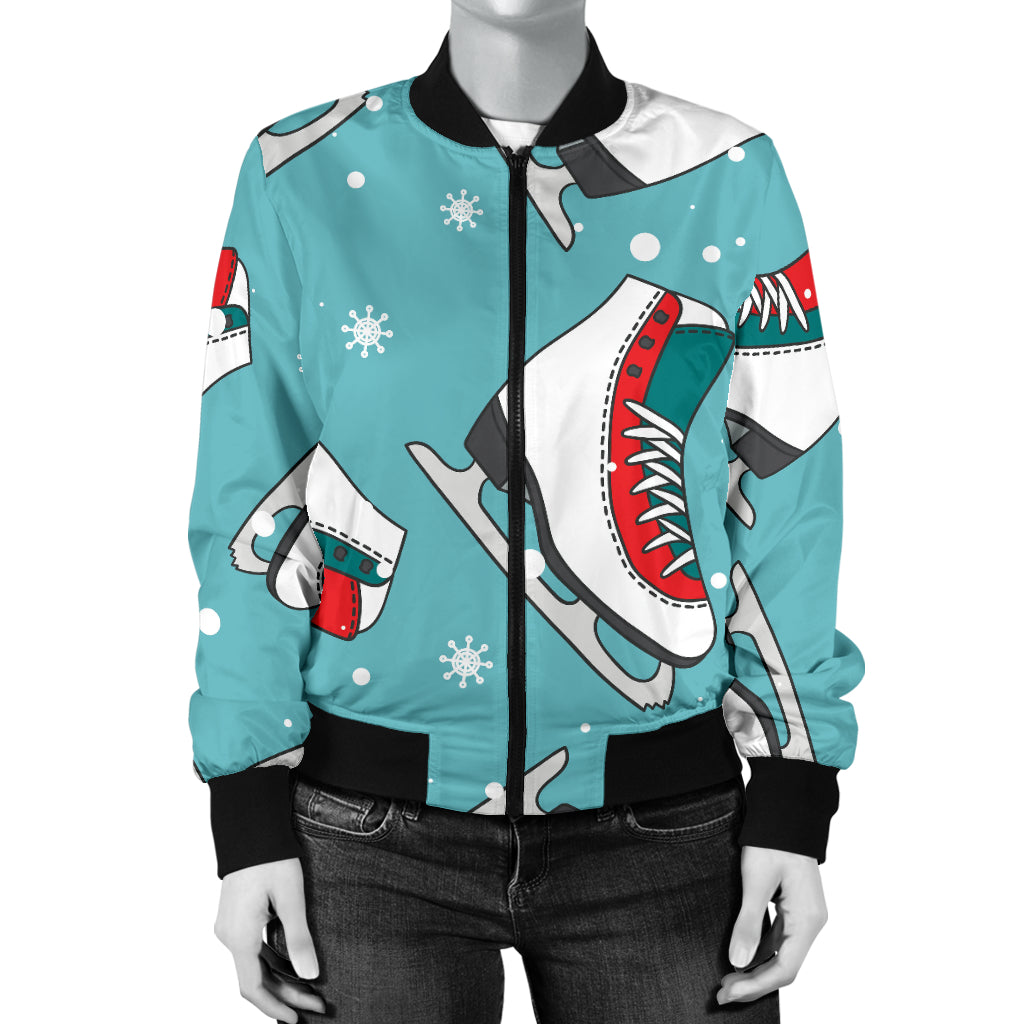 Ice Skate Pattern Print Design 03 Women's Bomber Jacket