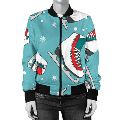 Ice Skate Pattern Print Design 03 Women's Bomber Jacket