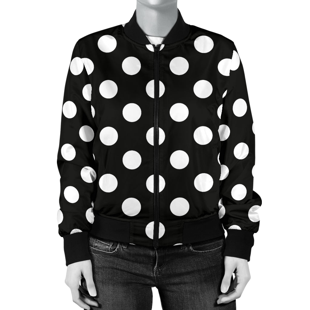 Polka Dot Black White Pattern Print Design 03 Women's Bomber Jacket