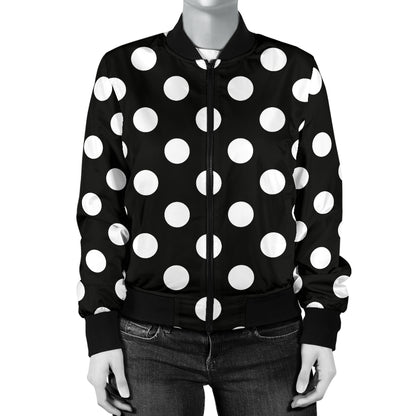 Polka Dot Black White Pattern Print Design 03 Women's Bomber Jacket
