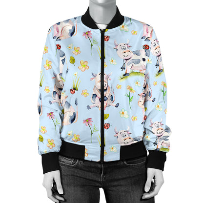 Cow Happy Pattern Print Design 05 Women's Bomber Jacket