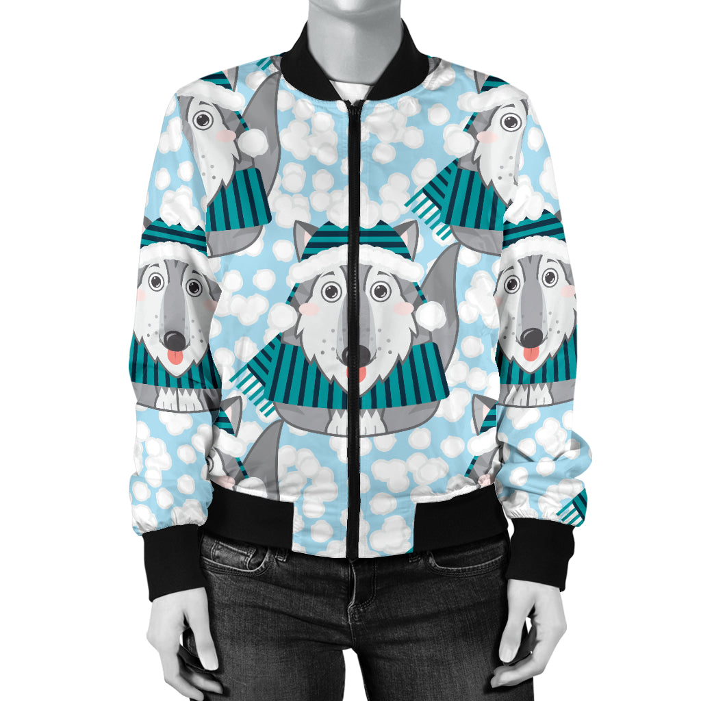 Alaskan Malamute Pattern Print Design 01 Women's Bomber Jacket