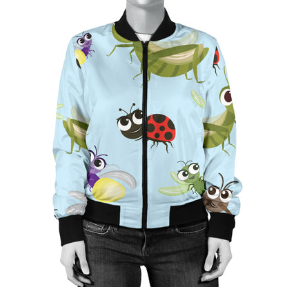 Ladybug Pattern Print Design 01 Women's Bomber Jacket