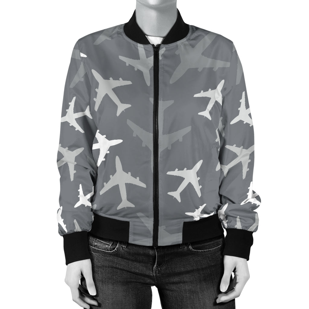 Airplane Pattern Print Design 02 Women's Bomber Jacket