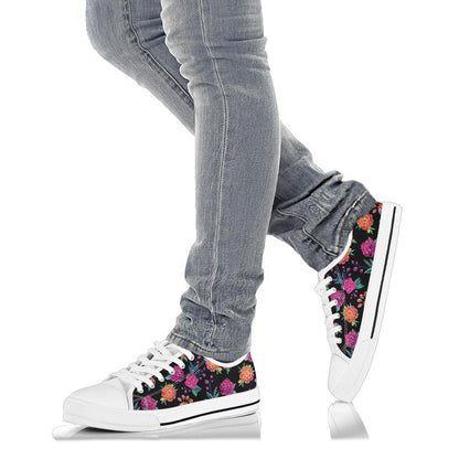 Marigold Pattern Print Design MR02 White Bottom Low Top Shoes