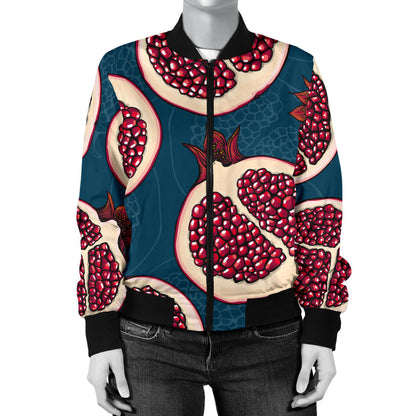 Pomegranate Pattern Print Design PG02 Women Bomber Jacket
