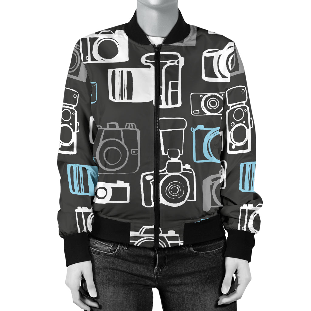 Camera Pattern Print Design 04 Women's Bomber Jacket